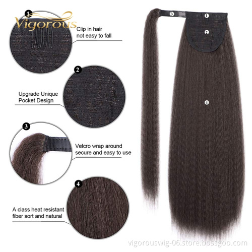 Vigorpus 24inch Ponytail Extension Long Yaki Straight Wrap Around Clip in Synthetic Fiber Hair for Women